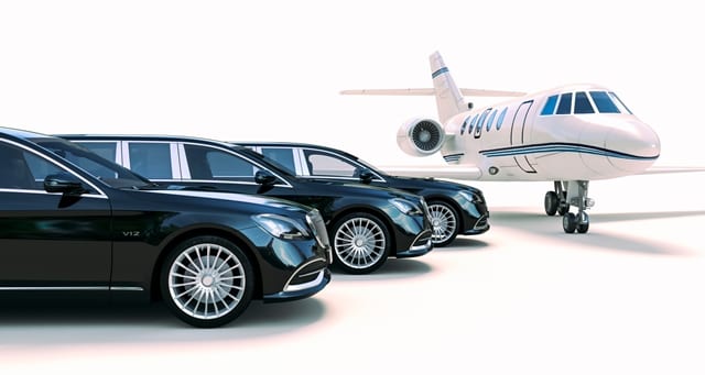 Limo Hire Melbourne fleet at Melbourne Airport waiting for VIP clients near a private jet